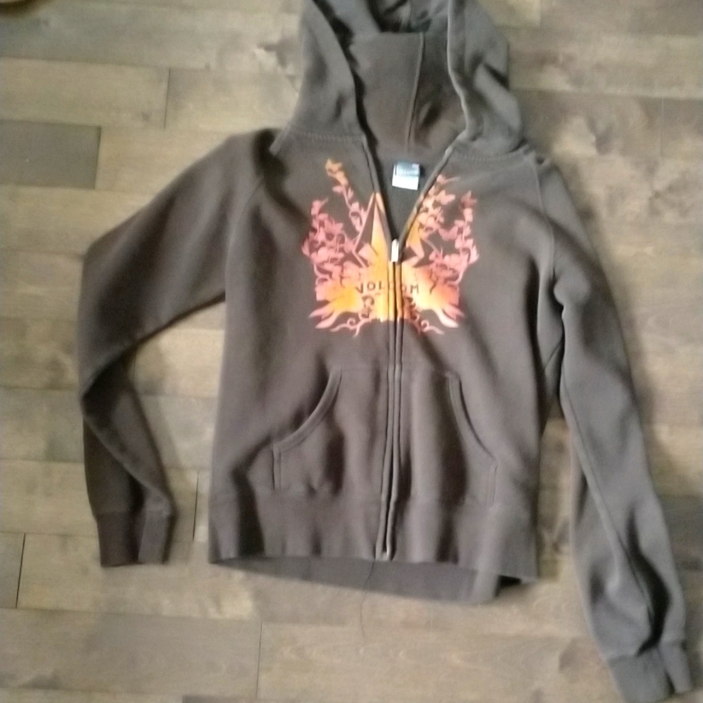 Vest jacket volcom brown vintage skater medium butterfly flower